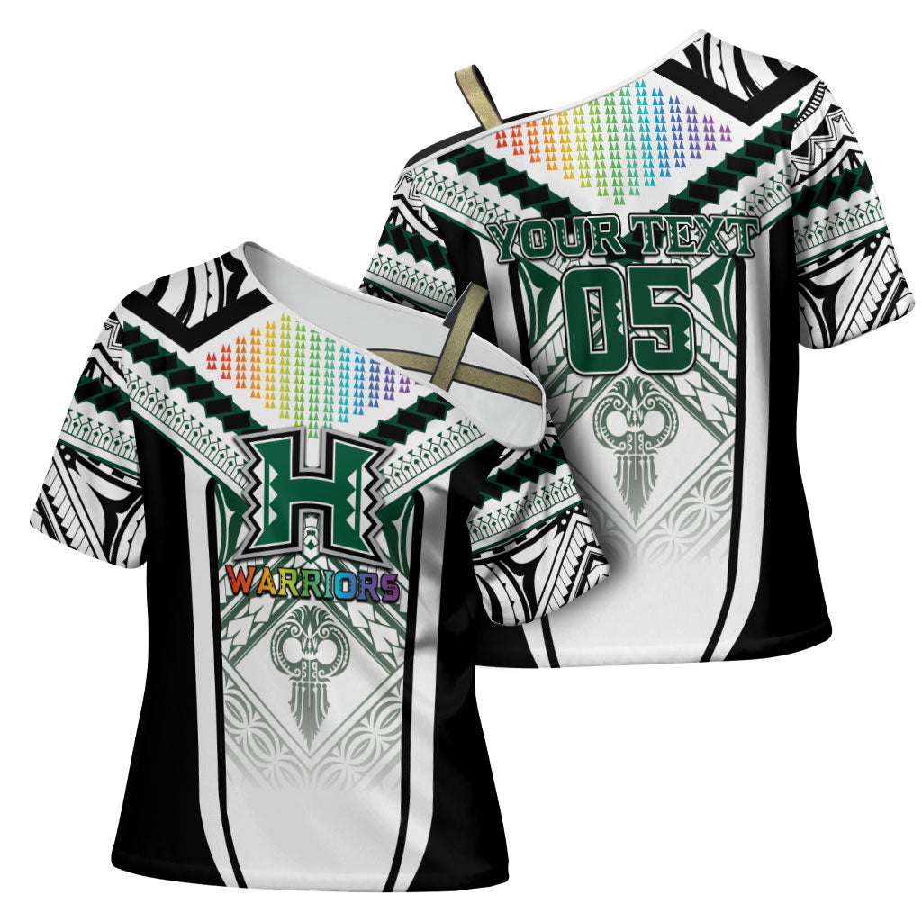Custom Hawaii Warriors Football Cross Shoulder Shirt Rainbow Kakau Pattern White