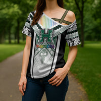 Custom Hawaii Warriors Football Cross Shoulder Shirt Rainbow Kakau Pattern White