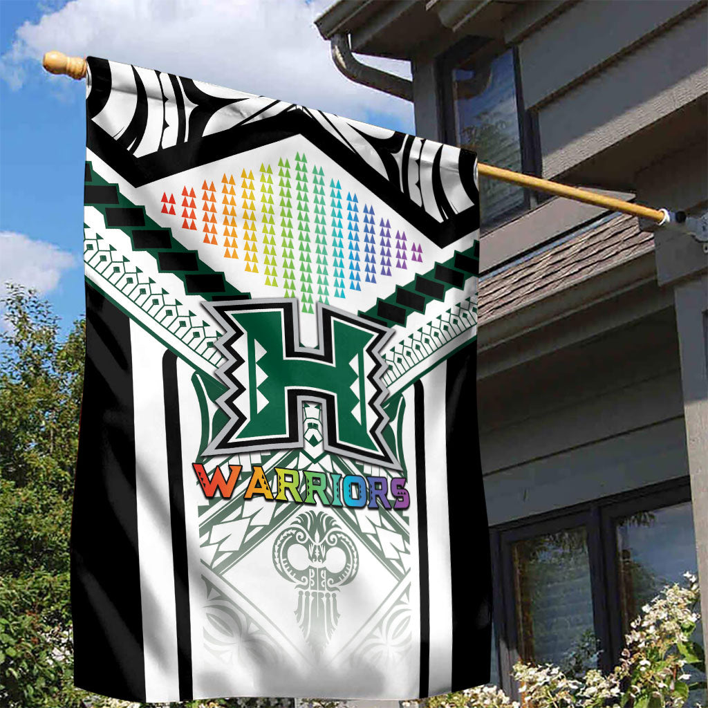 Hawaii Warriors Football Garden Flag Rainbow Kakau Pattern White
