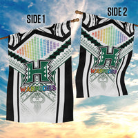 Hawaii Warriors Football Garden Flag Rainbow Kakau Pattern White