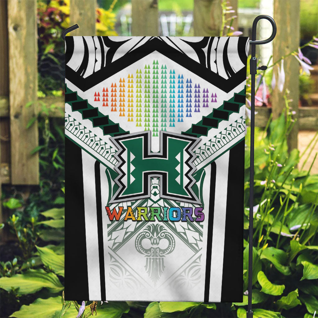 Hawaii Warriors Football Garden Flag Rainbow Kakau Pattern White