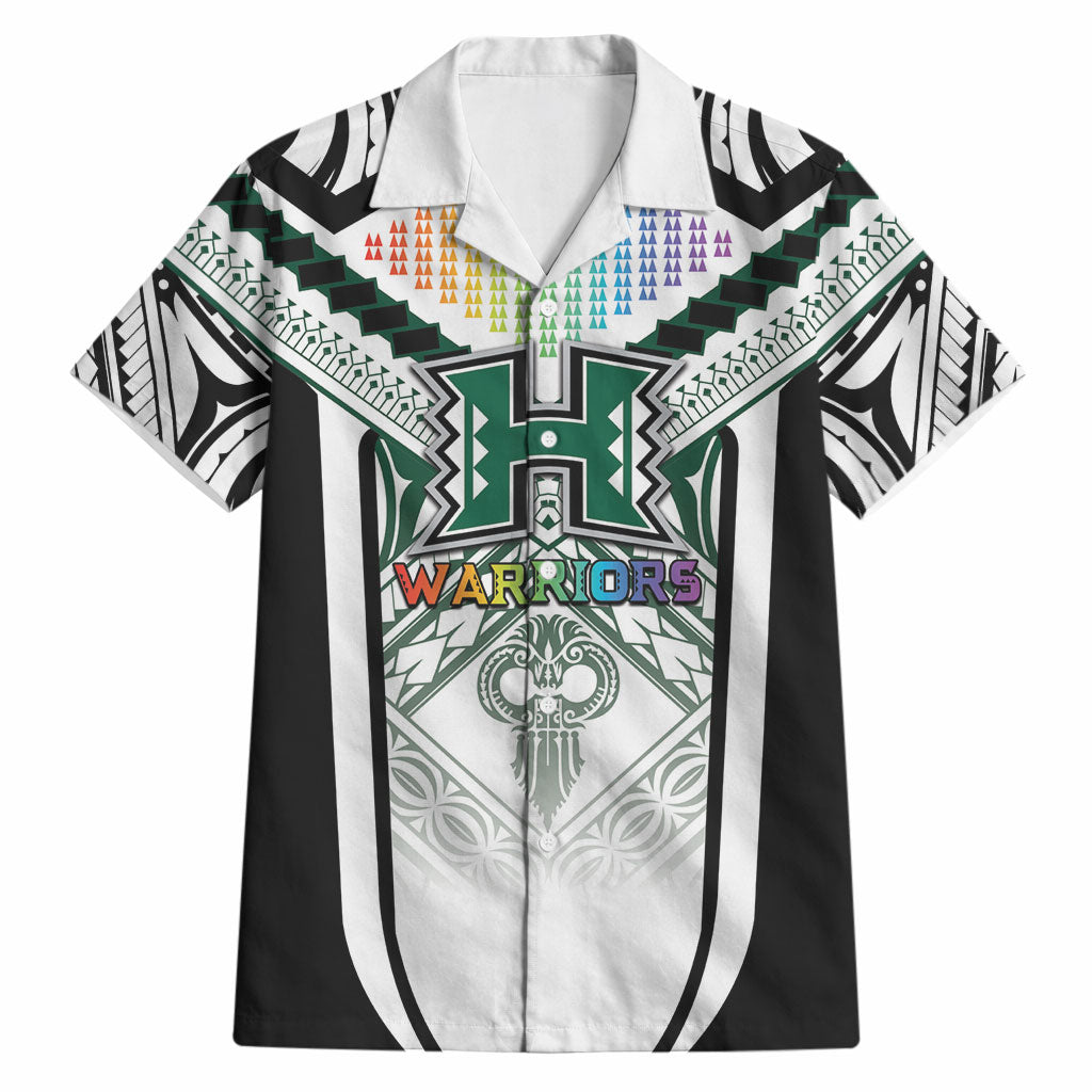Custom Hawaii Warriors Football Hawaiian Shirt Rainbow Kakau Pattern White