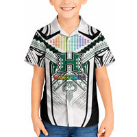 Custom Hawaii Warriors Football Hawaiian Shirt Rainbow Kakau Pattern White