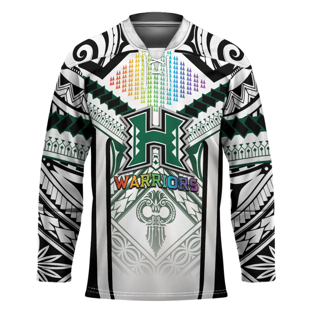 Custom Hawaii Warriors Football Hockey Jersey Rainbow Kakau Pattern White