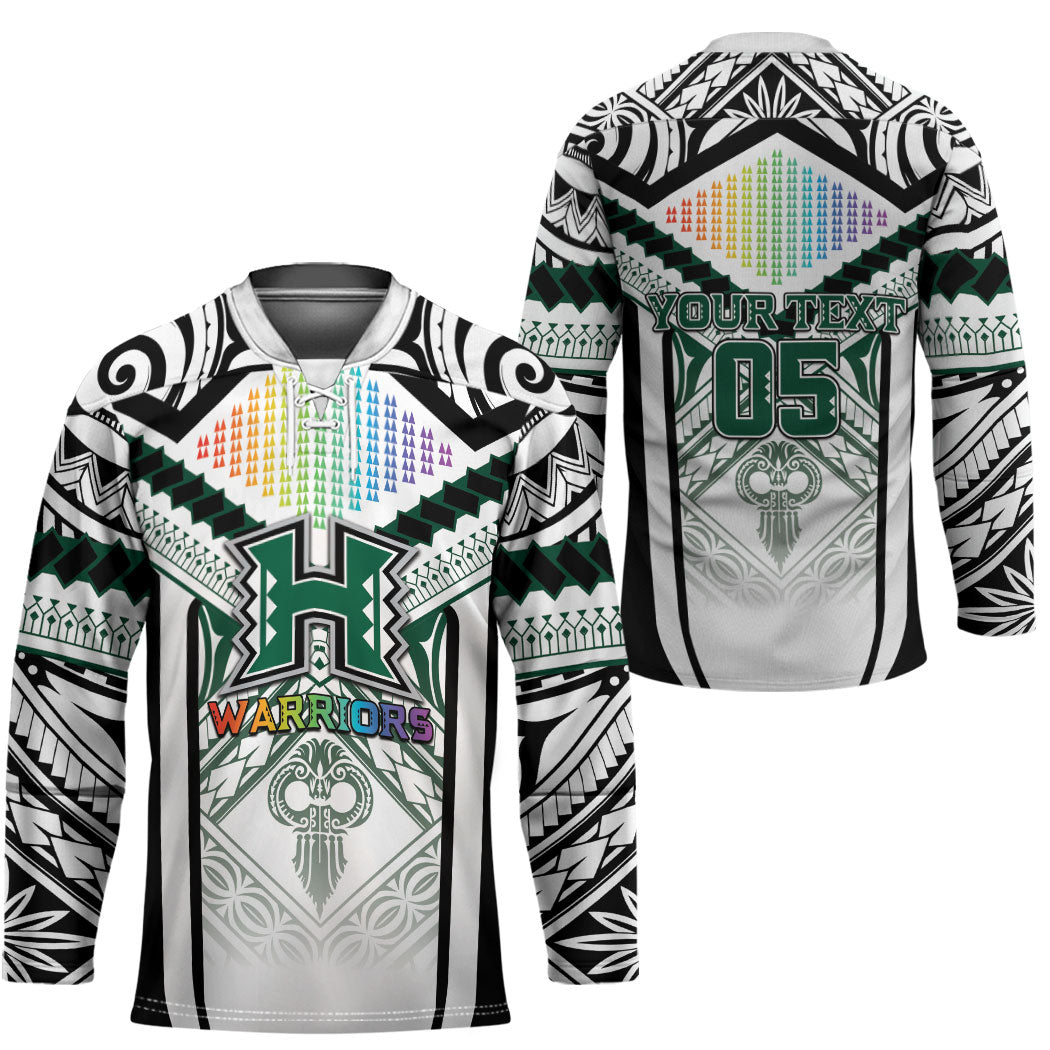 Custom Hawaii Warriors Football Hockey Jersey Rainbow Kakau Pattern White