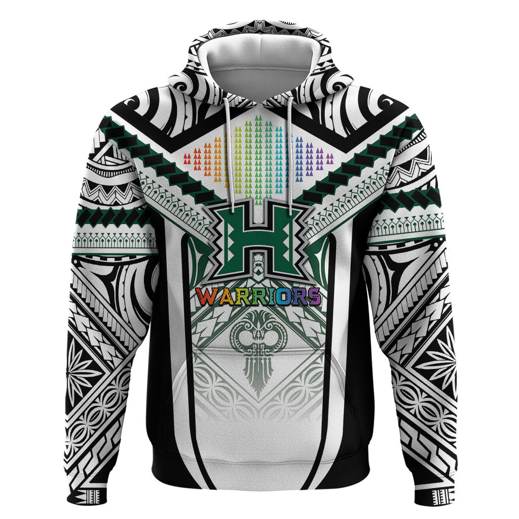 Custom Hawaii Warriors Football Hoodie Rainbow Kakau Pattern White