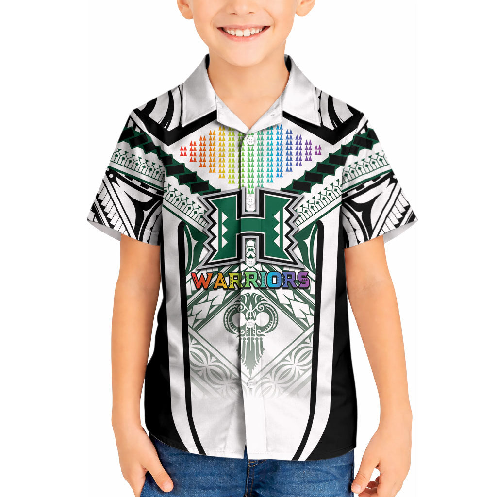 Custom Hawaii Warriors Football Kid Hawaiian Shirt Rainbow Kakau Pattern White LT05 Kid White - Polynesian Pride