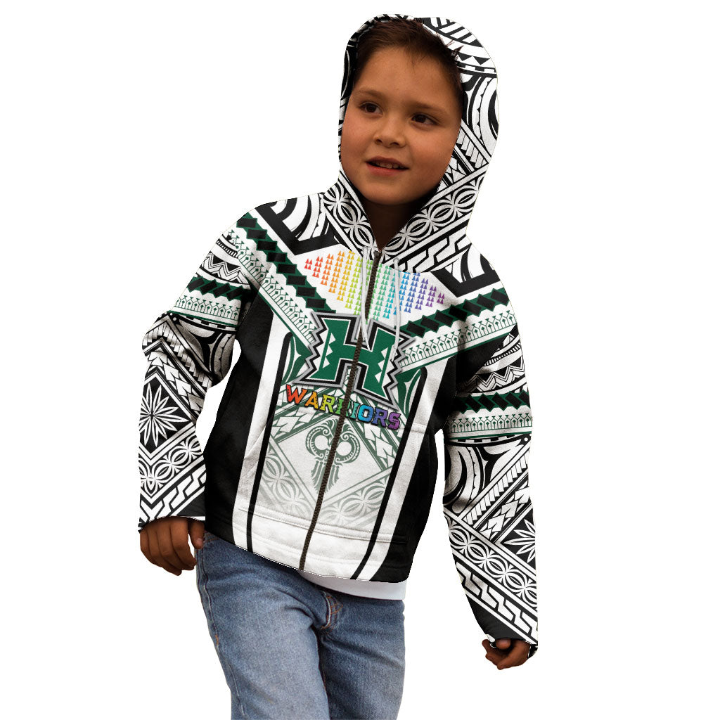 Custom Hawaii Warriors Football Kid Hoodie Rainbow Kakau Pattern White
