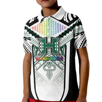 Custom Hawaii Warriors Football Kid Polo Shirt Rainbow Kakau Pattern White