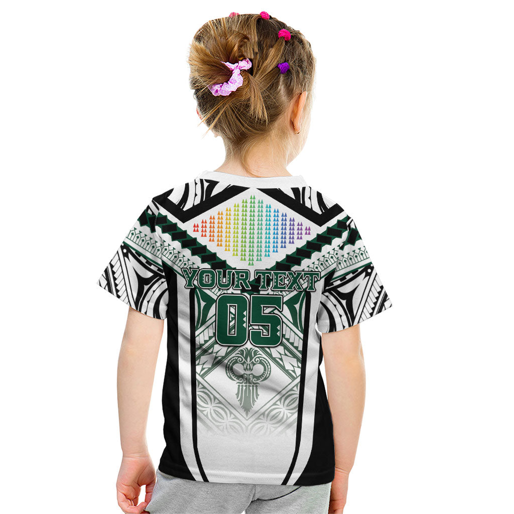 Custom Hawaii Warriors Football Kid T Shirt Rainbow Kakau Pattern White