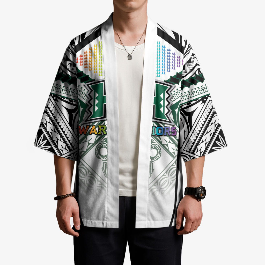 Custom Hawaii Warriors Football Kimono Rainbow Kakau Pattern White