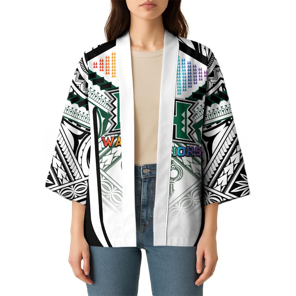 Custom Hawaii Warriors Football Kimono Rainbow Kakau Pattern White