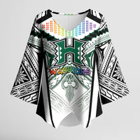 Custom Hawaii Warriors Football Kimono Sleeve Blouse Rainbow Kakau Pattern White