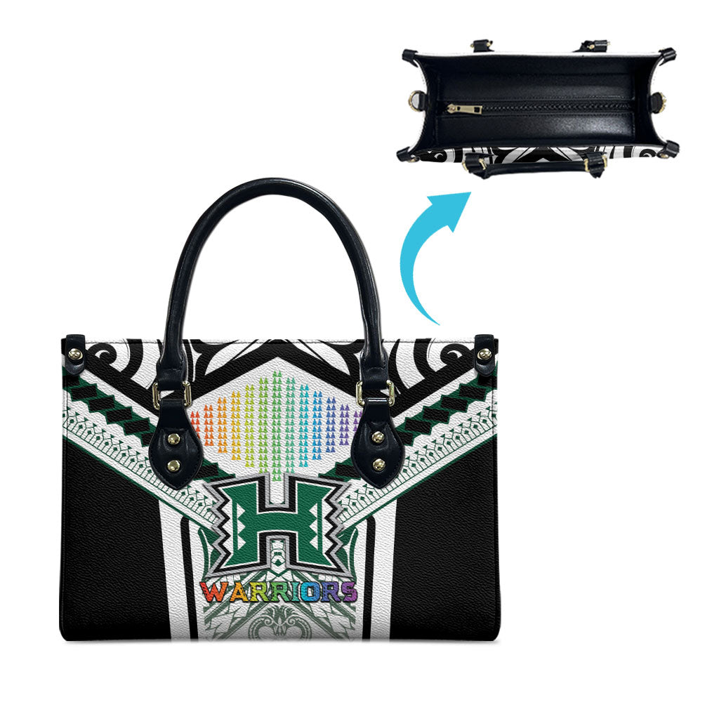 Hawaii Warriors Football Leather Bag Rainbow Kakau Pattern White