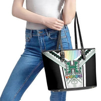 Hawaii Warriors Football Leather Tote Bag Rainbow Kakau Pattern White