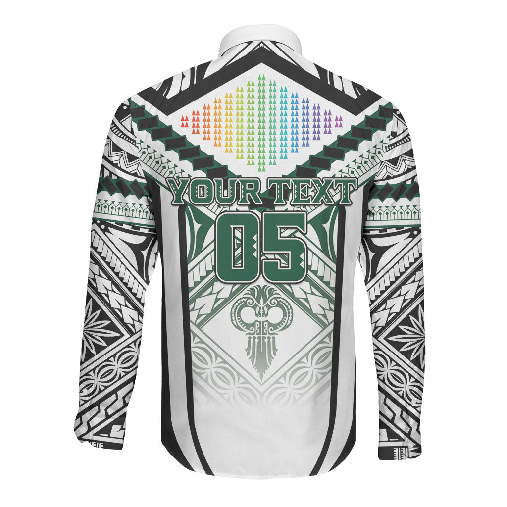 Custom Hawaii Warriors Football Long Sleeve Button Shirt Rainbow Kakau Pattern White