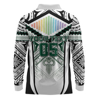 Custom Hawaii Warriors Football Long Sleeve Polo Shirt Rainbow Kakau Pattern White LT05 - Polynesian Pride