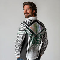 Custom Hawaii Warriors Football Long Sleeve Polo Shirt Rainbow Kakau Pattern White LT05 - Polynesian Pride