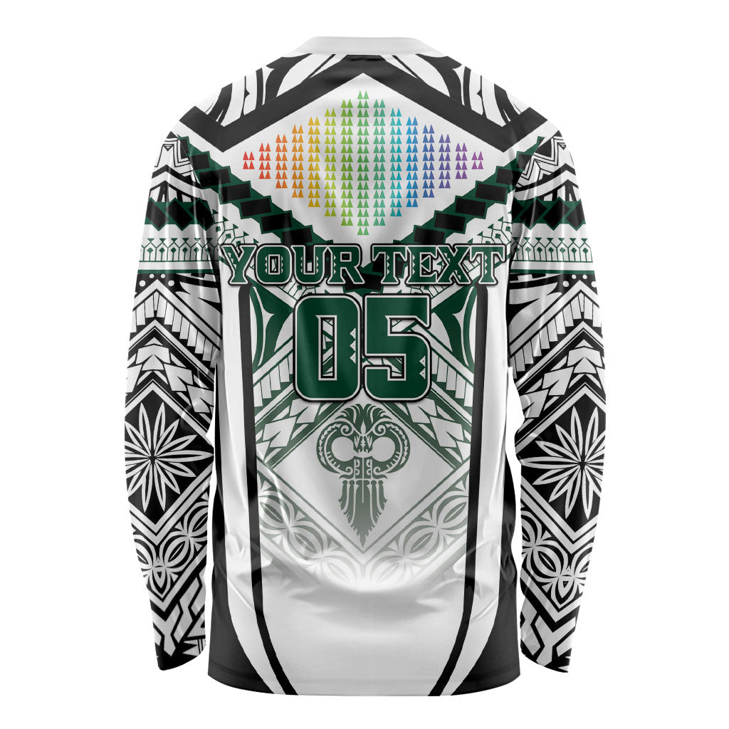 Custom Hawaii Warriors Football Long Sleeve Shirt Rainbow Kakau Pattern White