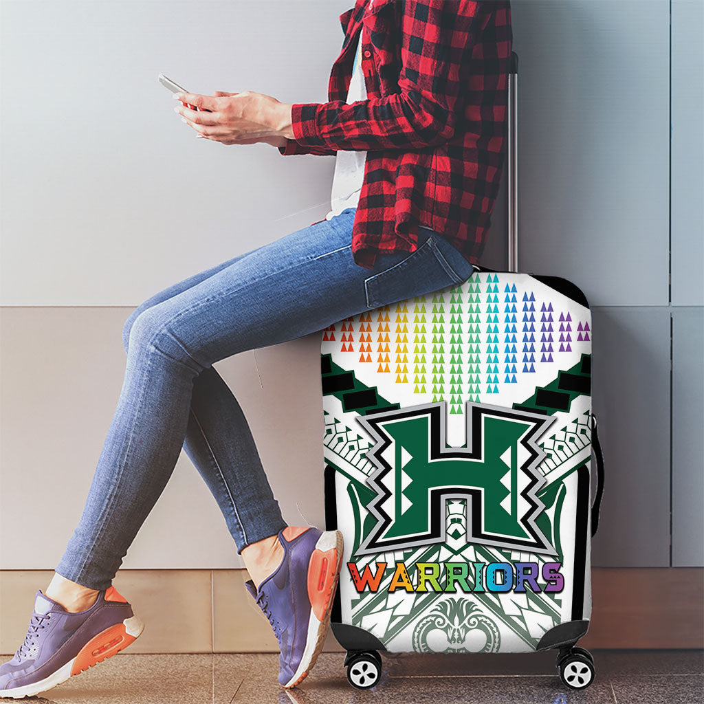 Hawaii Warriors Football Luggage Cover Rainbow Kakau Pattern White