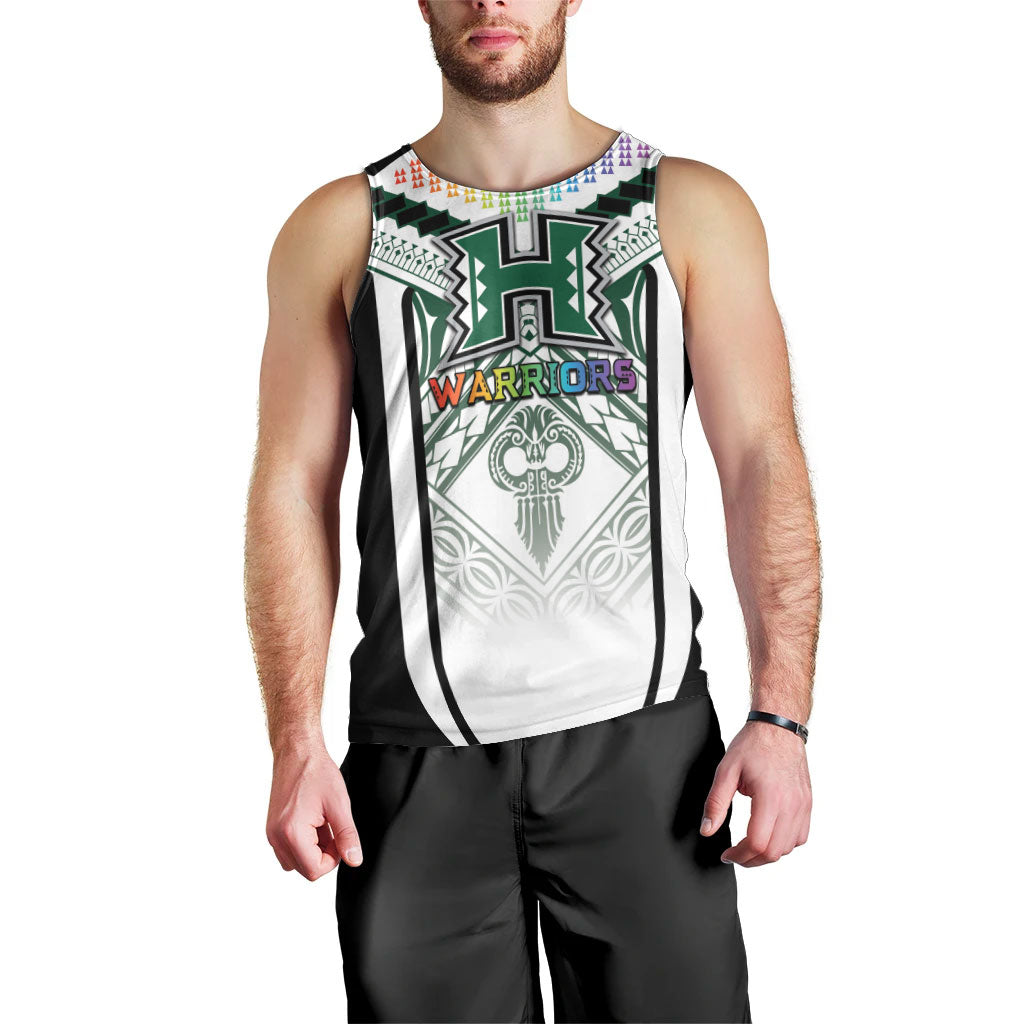 Custom Hawaii Warriors Football Men Tank Top Rainbow Kakau Pattern White