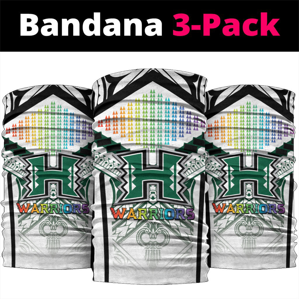Hawaii Warriors Football Neck Gaiter Rainbow Kakau Pattern White