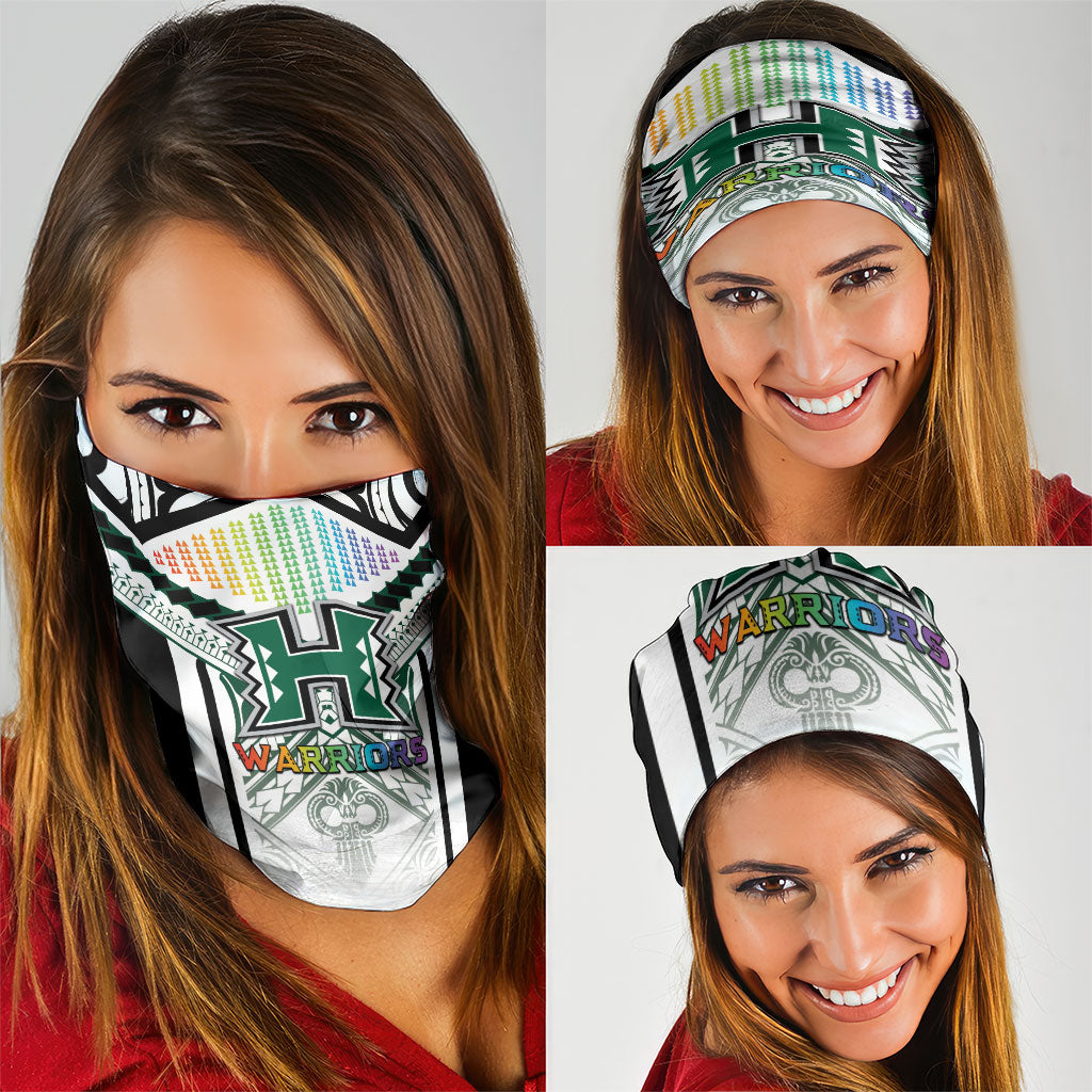 Hawaii Warriors Football Neck Gaiter Rainbow Kakau Pattern White