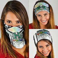Hawaii Warriors Football Neck Gaiter Rainbow Kakau Pattern White