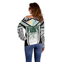 Custom Hawaii Warriors Football Off Shoulder Sweater Rainbow Kakau Pattern White