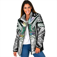 Custom Hawaii Warriors Football Padded Jacket Rainbow Kakau Pattern White LT05 Women White - Polynesian Pride