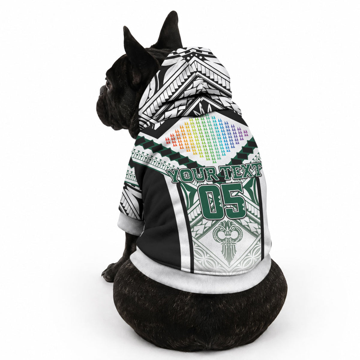 Custom Hawaii Warriors Football Pet Hoodie Rainbow Kakau Pattern White