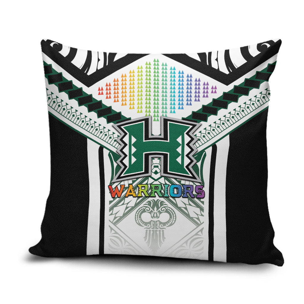 Hawaii Warriors Football Pillow Cover Rainbow Kakau Pattern White