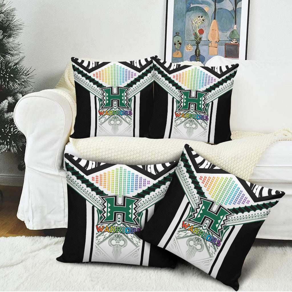 Hawaii Warriors Football Pillow Cover Rainbow Kakau Pattern White