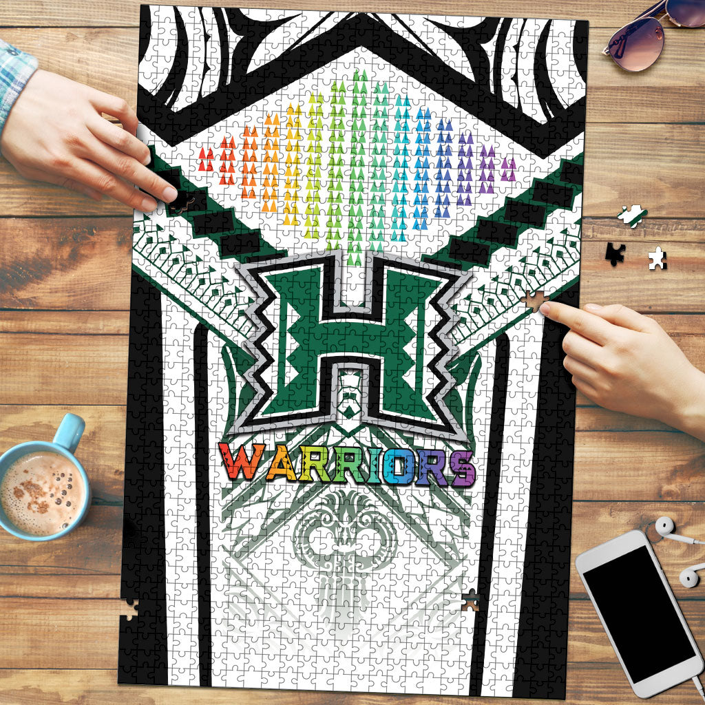 Hawaii Warriors Football Puzzle Rainbow Kakau Pattern White