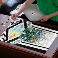 Hawaii Warriors Football Puzzle Rainbow Kakau Pattern White