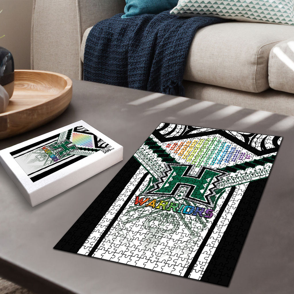 Hawaii Warriors Football Puzzle Rainbow Kakau Pattern White