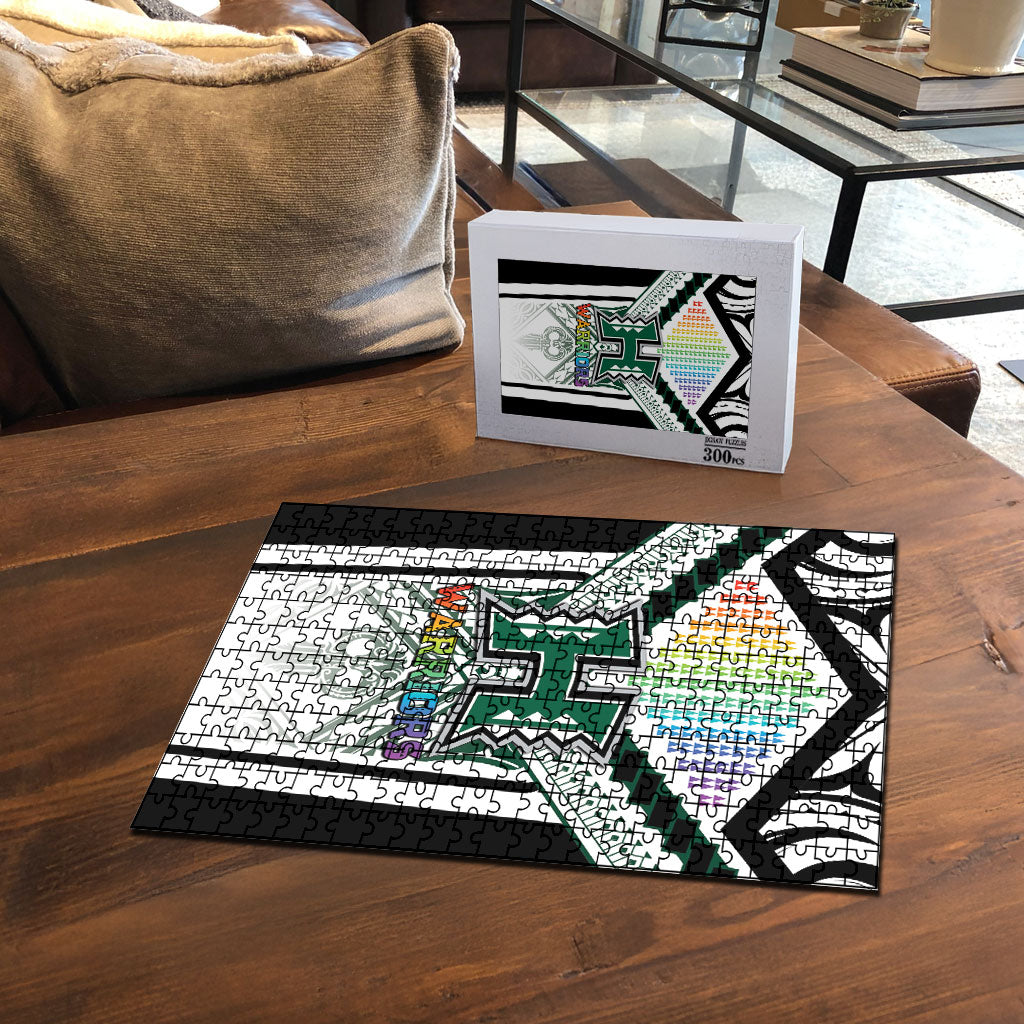 Hawaii Warriors Football Puzzle Rainbow Kakau Pattern White
