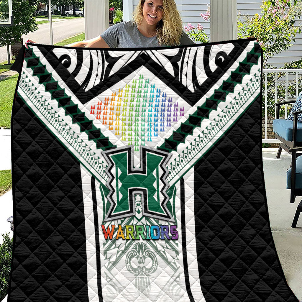 Hawaii Warriors Football Quilt Rainbow Kakau Pattern White
