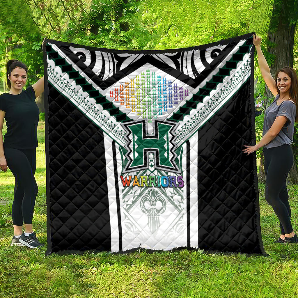Hawaii Warriors Football Quilt Rainbow Kakau Pattern White