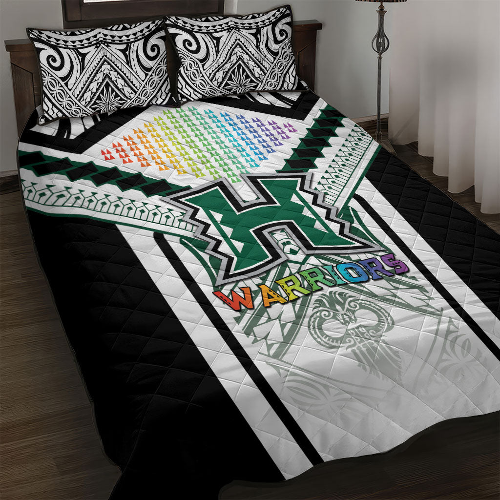 Hawaii Warriors Football Quilt Bed Set Rainbow Kakau Pattern White