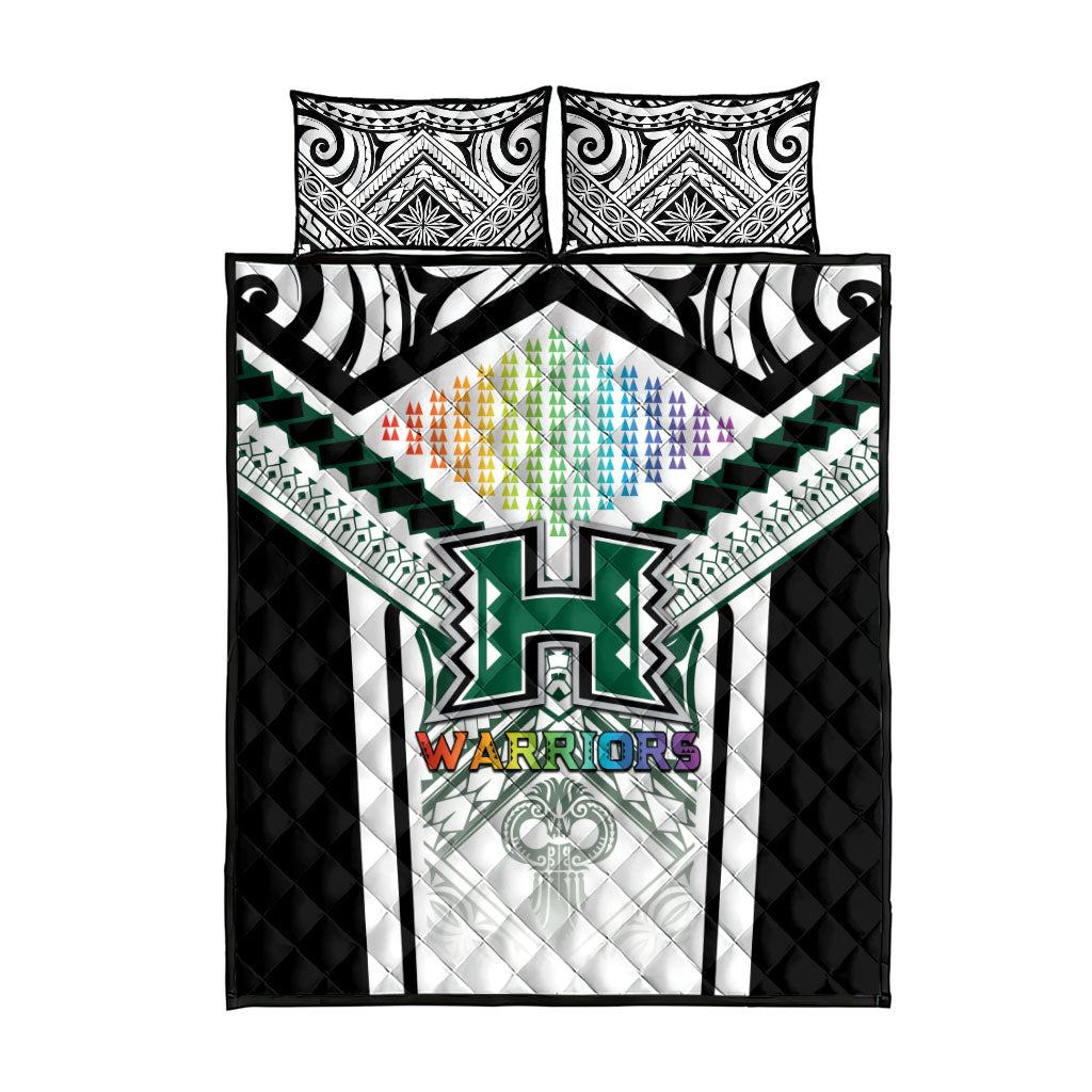 Hawaii Warriors Football Quilt Bed Set Rainbow Kakau Pattern White