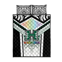 Hawaii Warriors Football Quilt Bed Set Rainbow Kakau Pattern White