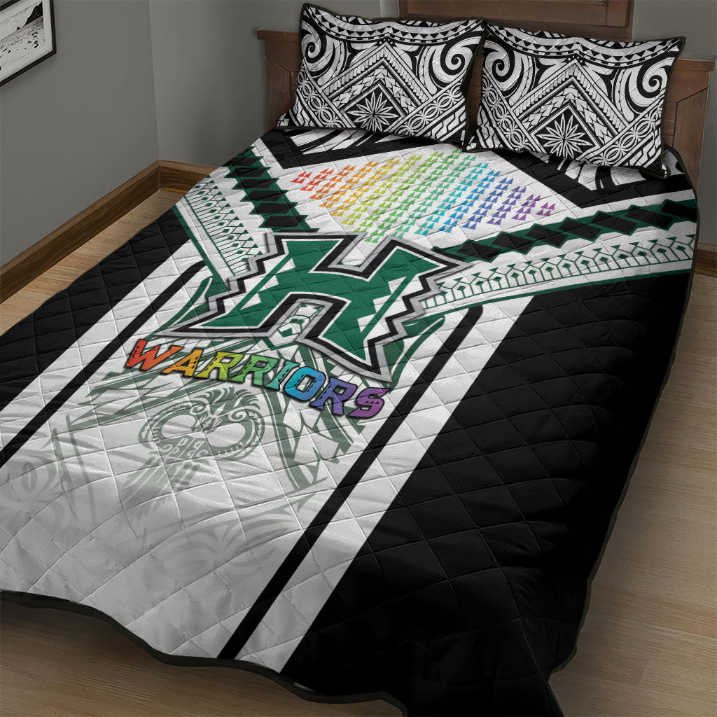 Hawaii Warriors Football Quilt Bed Set Rainbow Kakau Pattern White