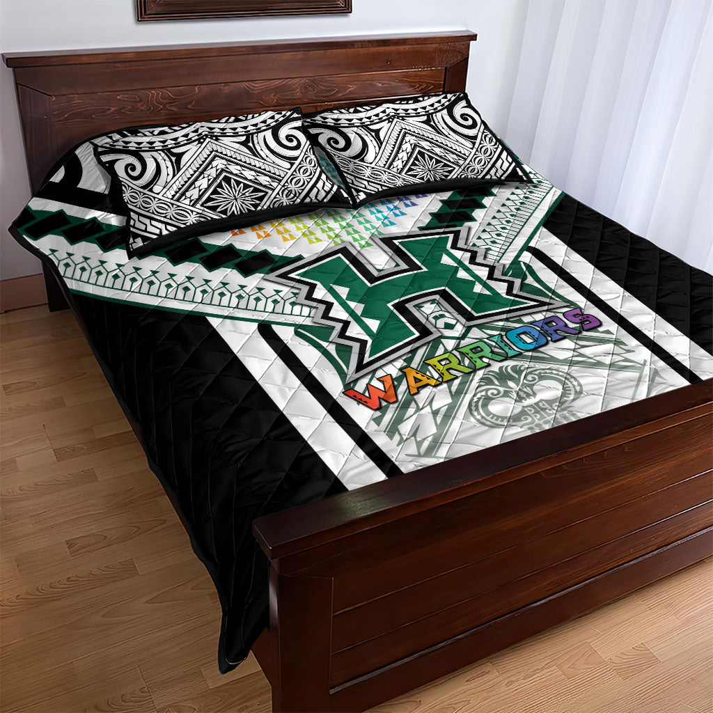 Hawaii Warriors Football Quilt Bed Set Rainbow Kakau Pattern White