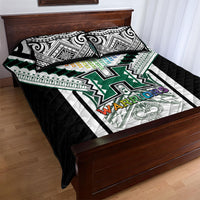 Hawaii Warriors Football Quilt Bed Set Rainbow Kakau Pattern White