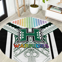 Hawaii Warriors Football Round Carpet Rainbow Kakau Pattern White