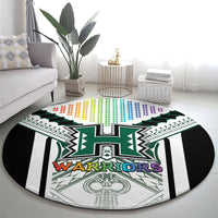 Hawaii Warriors Football Round Carpet Rainbow Kakau Pattern White
