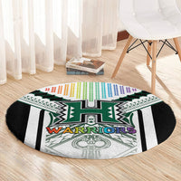 Hawaii Warriors Football Round Carpet Rainbow Kakau Pattern White