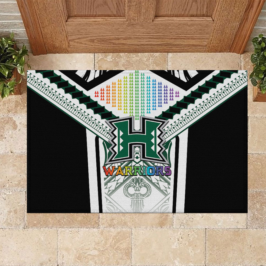 Hawaii Warriors Football Rubber Doormat Rainbow Kakau Pattern White