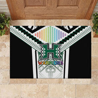 Hawaii Warriors Football Rubber Doormat Rainbow Kakau Pattern White